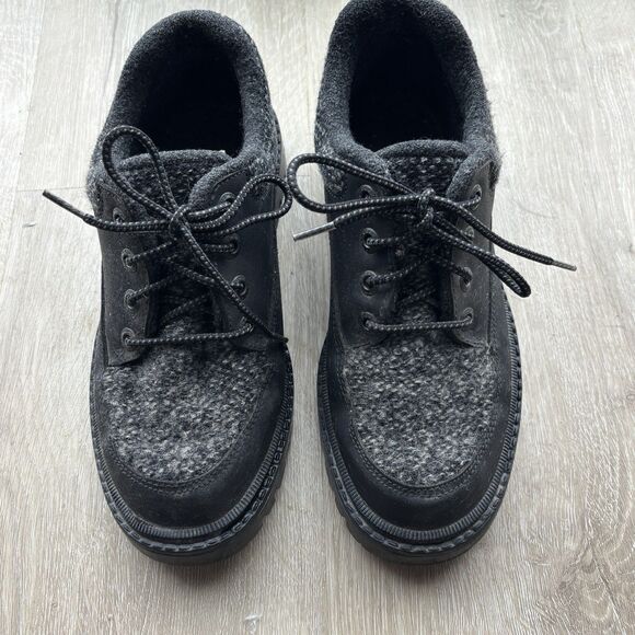 CATER Italy Black Leather 100% Virgin Wool Chunky Lug Sole Oxfords 7M 39 - Picture 5 of 14